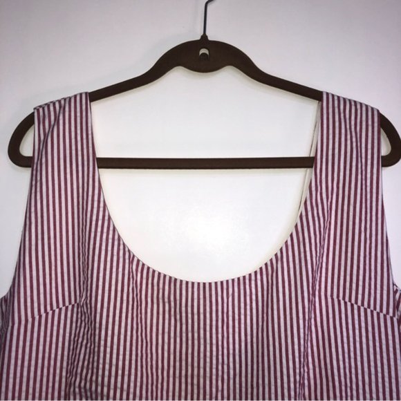 Kiel James Patrick Dress Red White Stripe Lined Back Zip 14 Seersucker Pockets - Picture 7 of 12